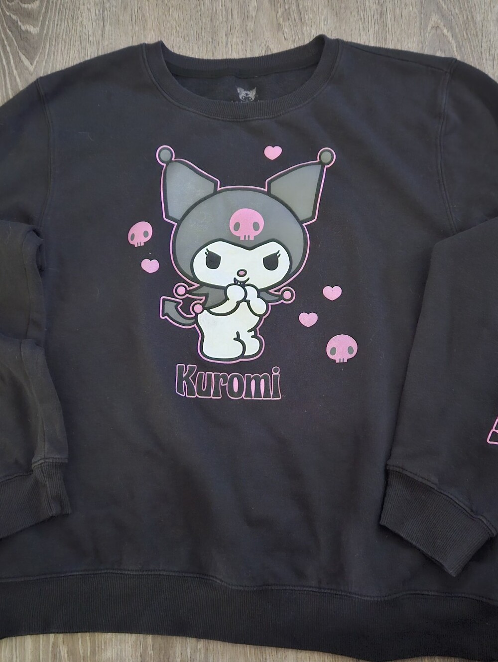 Sanrio Kuromi Black Crewneck Sweatshirt Large Bioworld Graphic Pullover Y2K